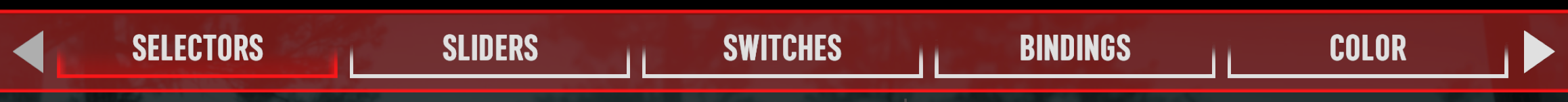 A row of setting tabs across the top of a mod's settings page