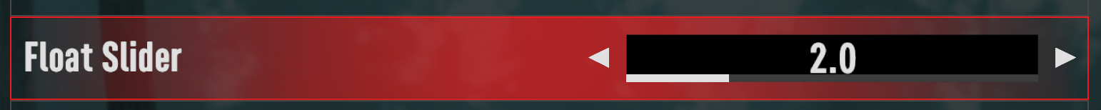 A Slider row with a bar, its current value drawn over it, and an arrow at each end